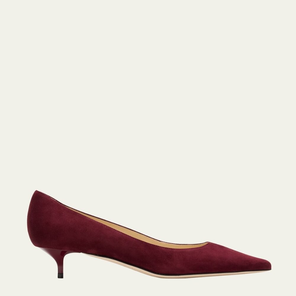 Jimmy Choo Amelia Suede Kitten-Heel Pumps in Burgundy NIB, Size 38.5